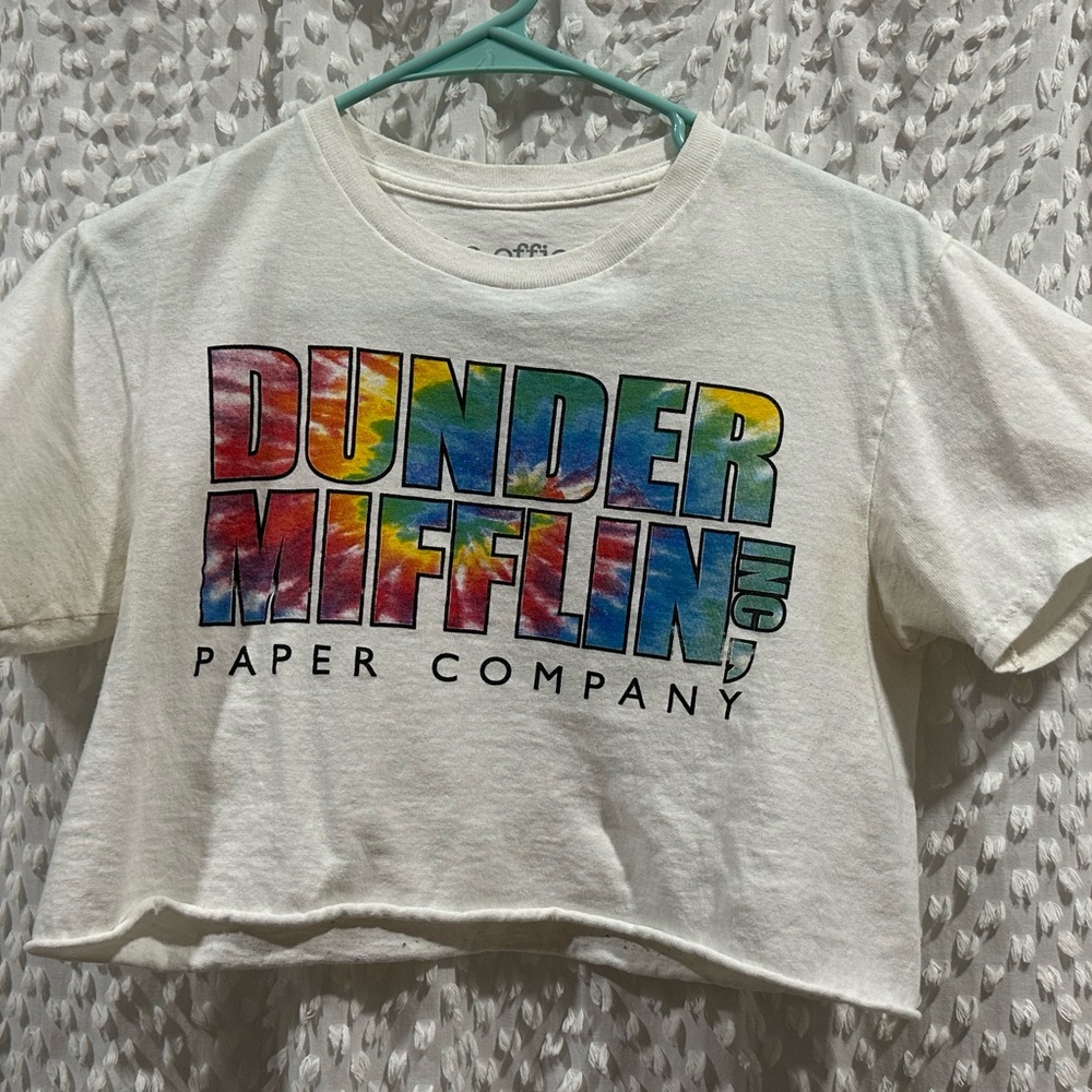 Women’s Dunder Mifflin Tye-Dye Cropped White T-Shirt